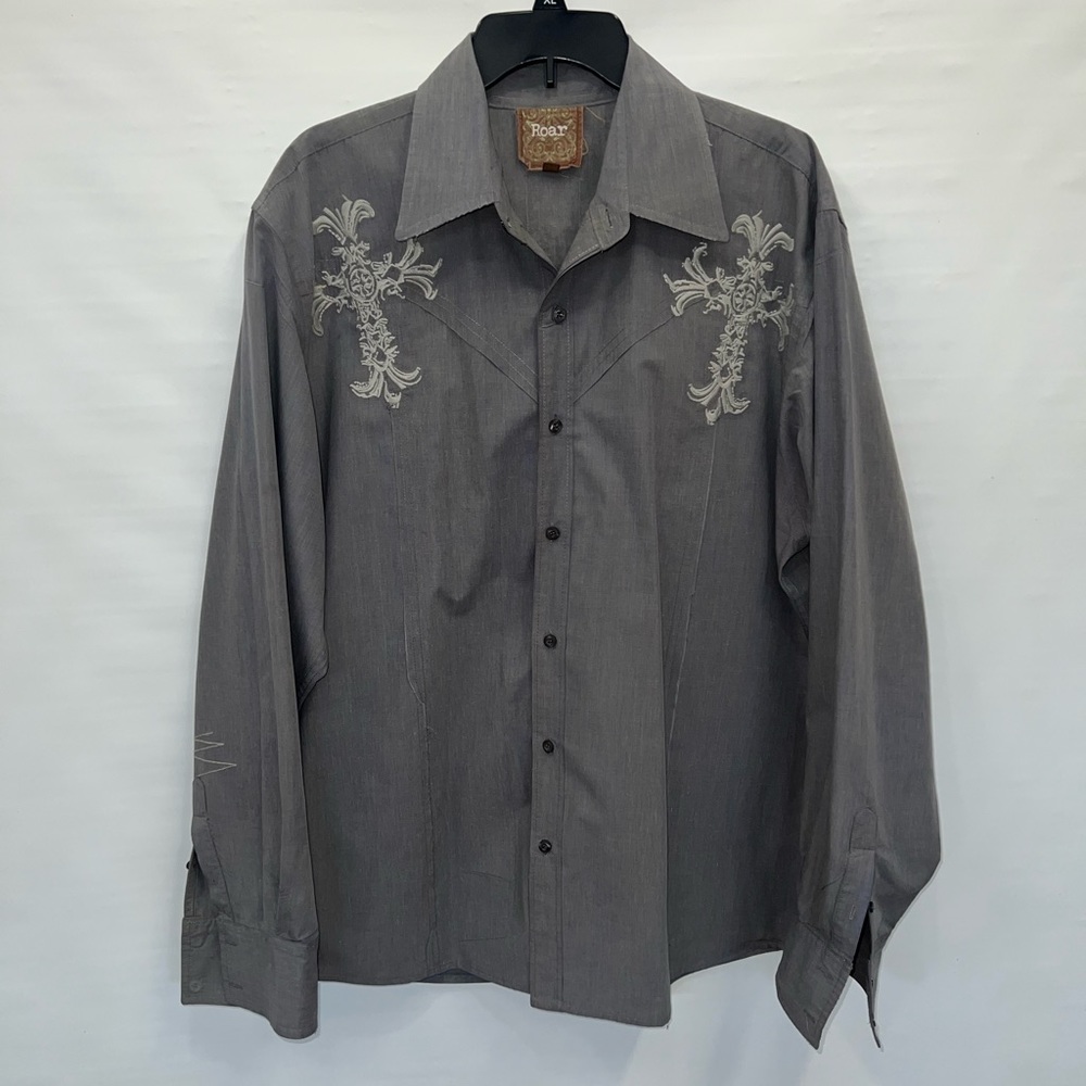 Roar Shirt Mens Extra Large Multicolor Long Sleeve Cotton Shirt Embroidered